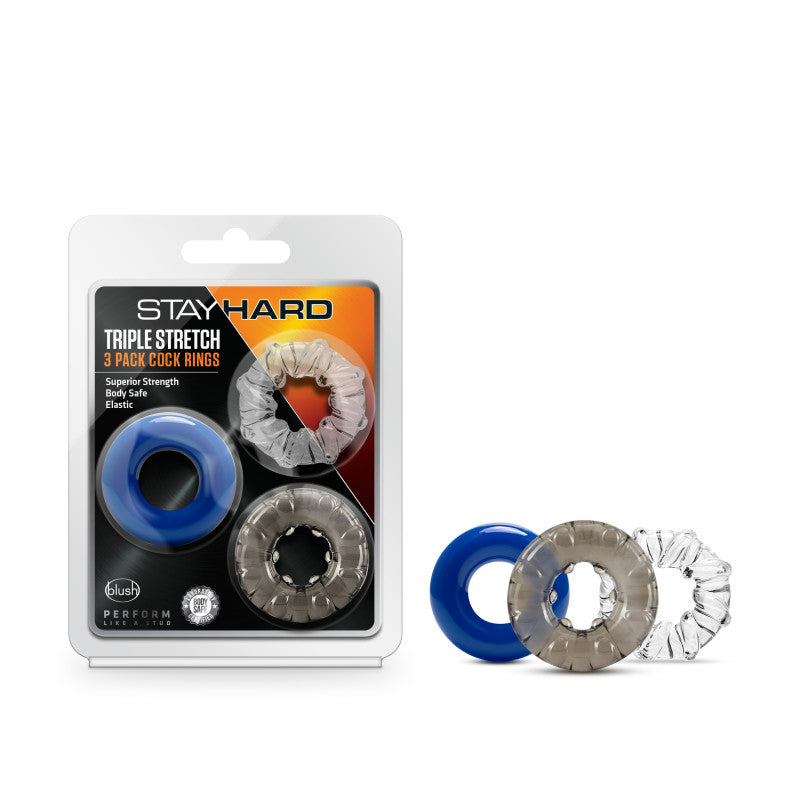 Stay Hard Triple Stretch - Coloured Cock Rings - Set of 3 Blush Novelties
